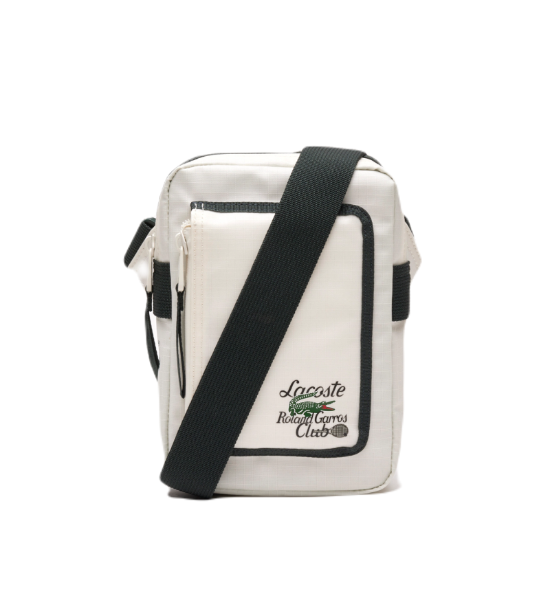 NH4263RG_F89_24 Lacoste Roland Garros Edition Contrast Print Vertical Messenger Bag - farine sinople