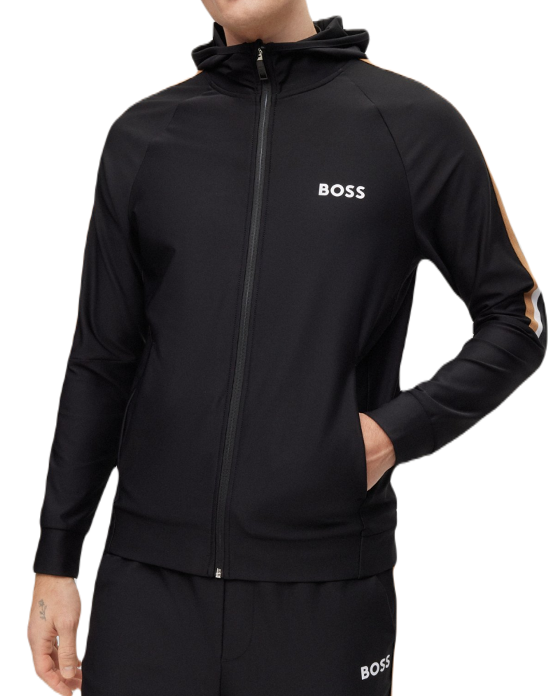 BOSS x Matteo Berrettini Zip-Up Hoodie In Active-Stretch Jersey With Logo - black