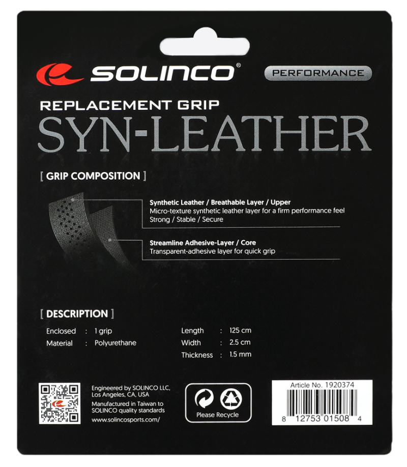 Solinco Syn-Leather Replacement Grip 1P - black