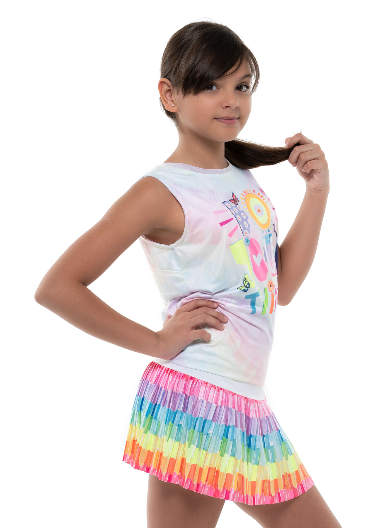 T211-E93955-1 Lucky in Love Novelty Print Crafty Scribble Tie Back Tank Girls - multicolor