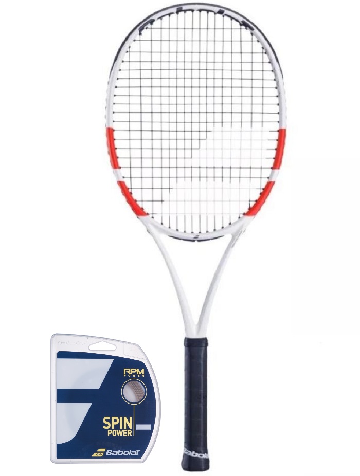 Babolat Pure Strike 100 - white/red/black + string + stringing