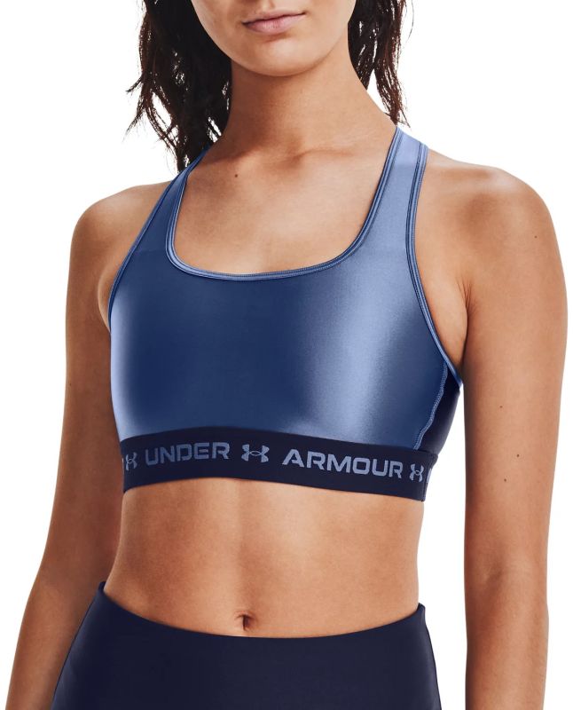 Under Armour Women's Mid Crossback Matte/Shine Sports Bra - blue