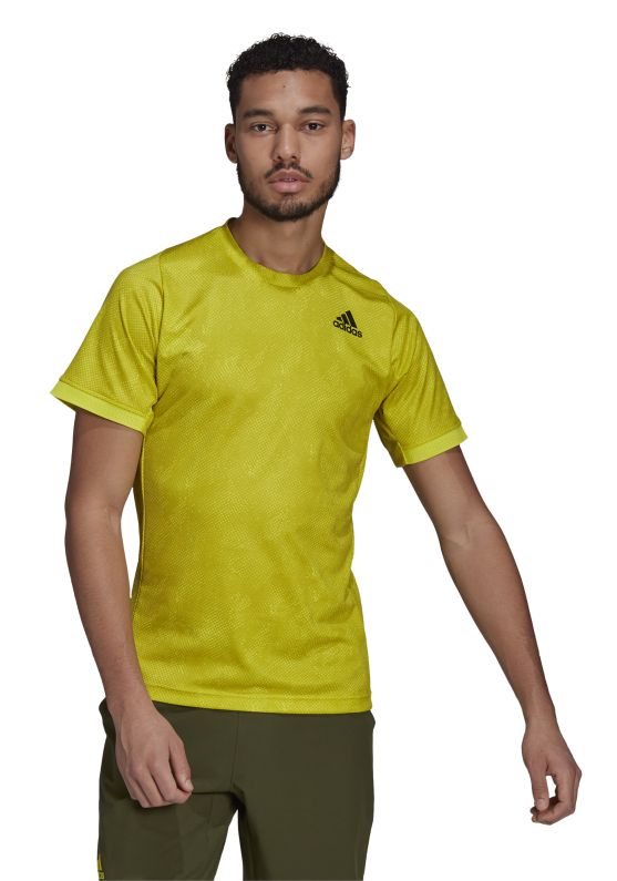 Adidas Freelift Printed Primeblue Tee M - acid yellow/wild pine/white
