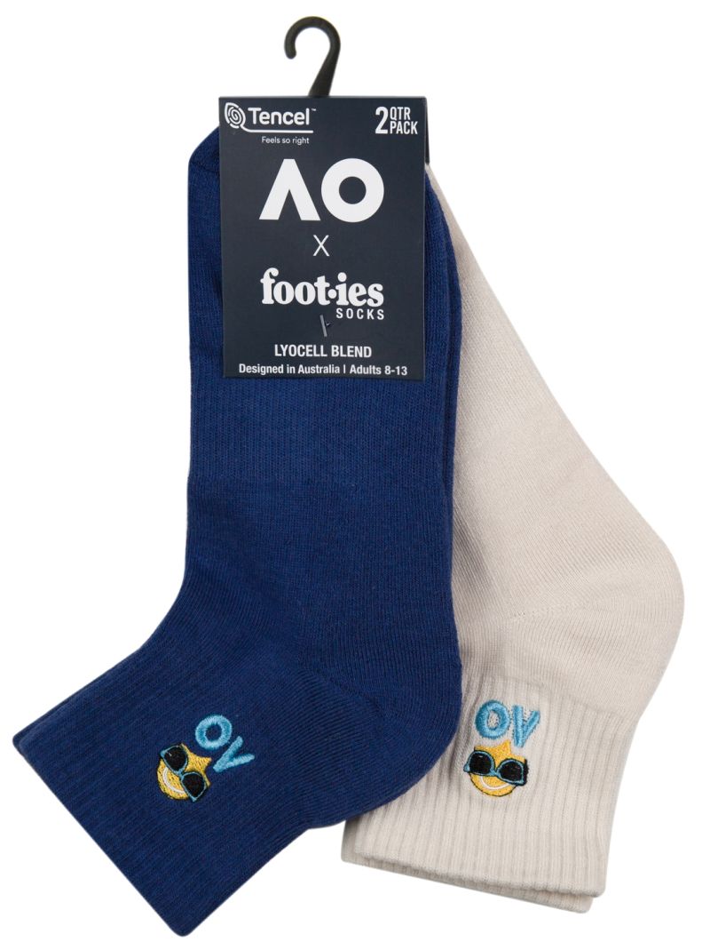 Australian Open Tennis Ball Quarter Crew Socks 2P - navy/cream