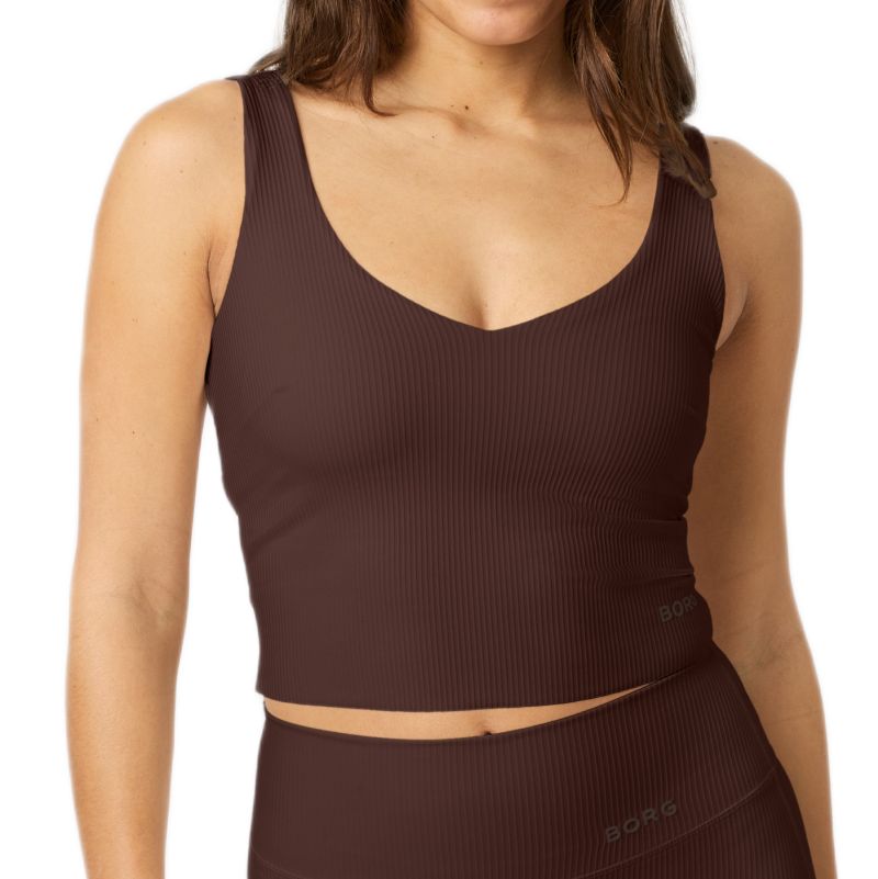 Damski top Björn Borg Studio Ribbed V-Neck - coffee bean