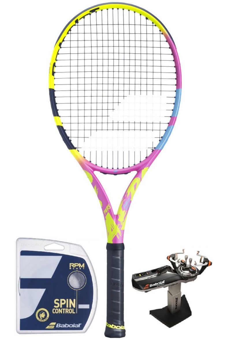 Babolat Pure Aero RAFA Origin - yellow/pink/blue + string + stringing