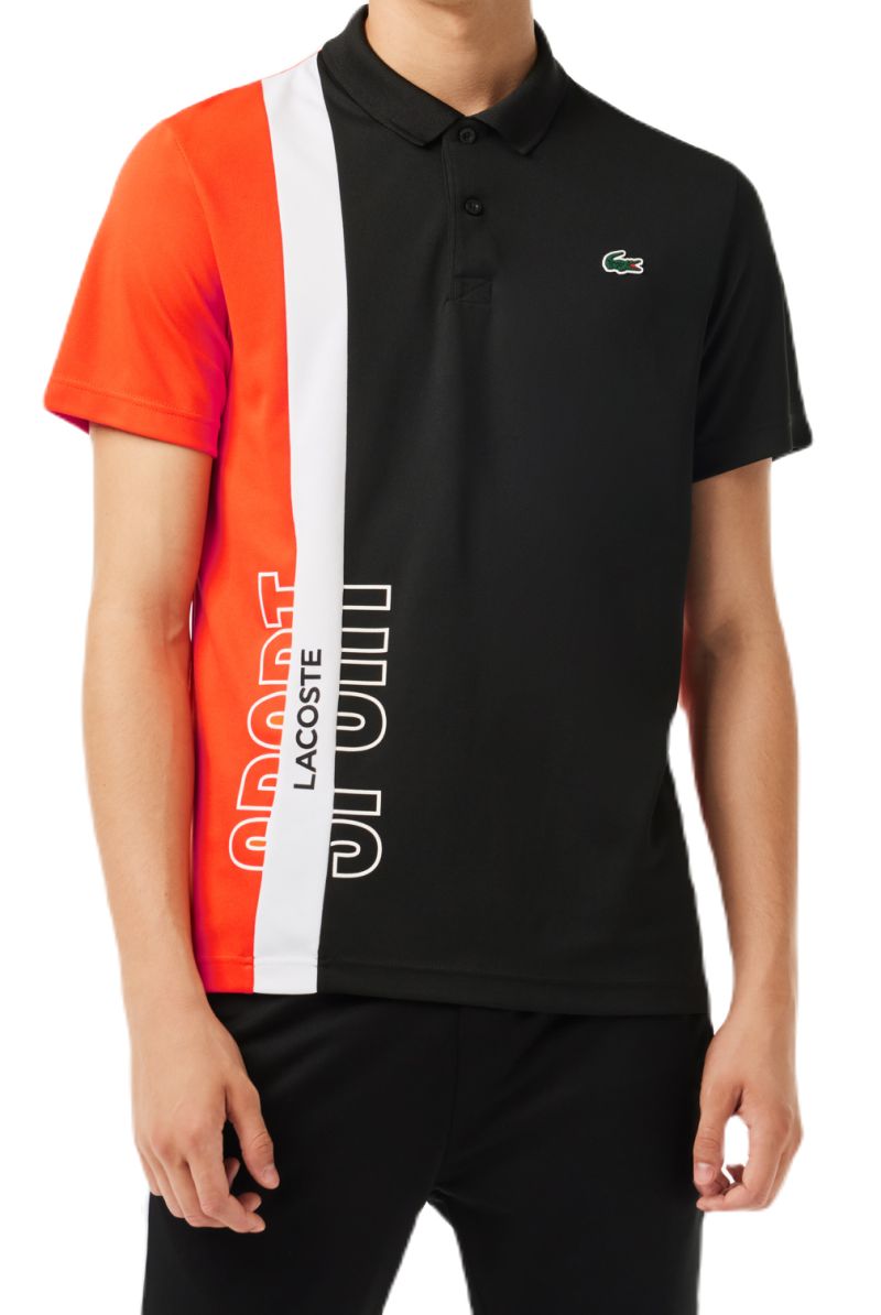 Lacoste Regular Fit Recycled Knit Tennis Polo Shirt - black/orange/white