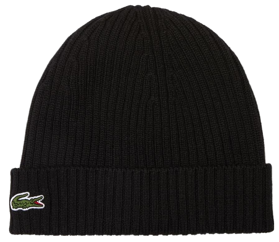 Lacoste Unisex Ribbed Wool Beanie - black