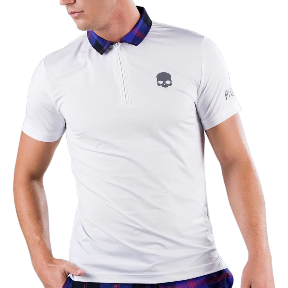 Hydrogen Tartan Zipped Tech Polo - white/pink/black