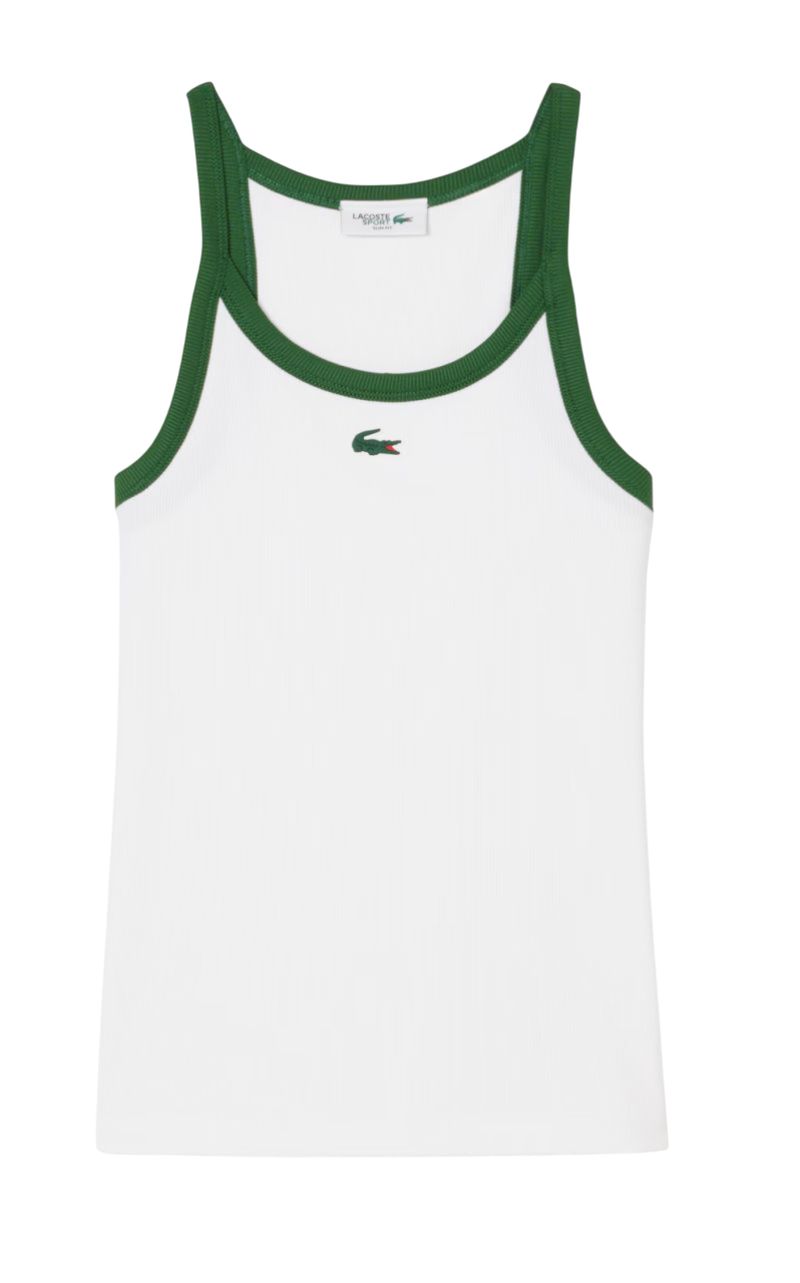 Lacoste Sport Ultra Dry Ribbed Knit Tank - white/green 