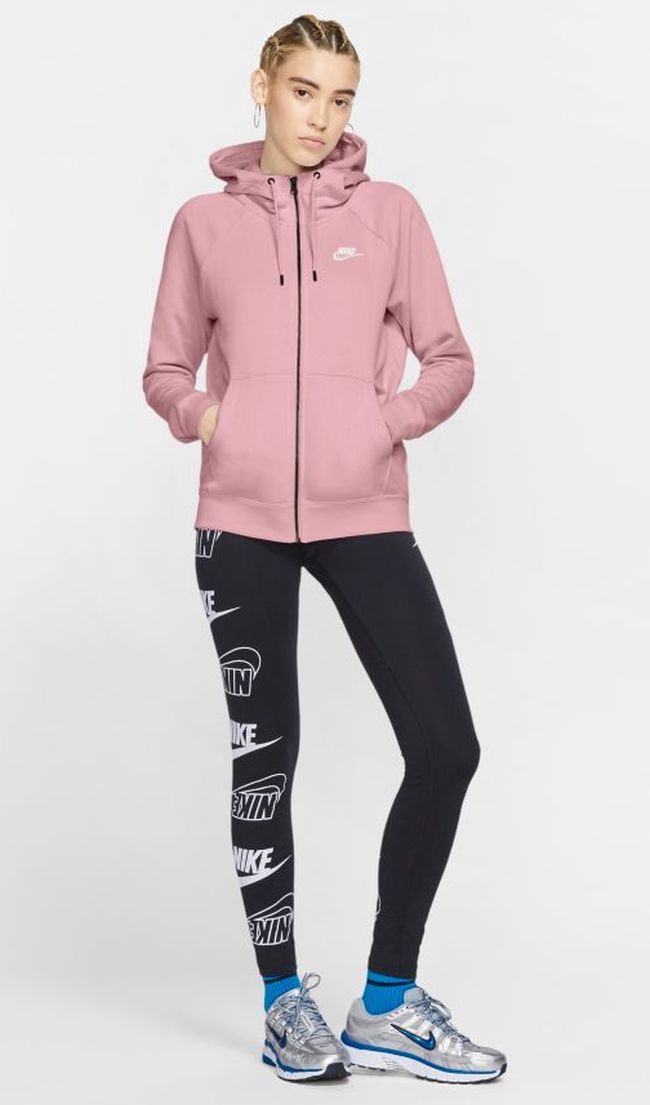 nike essential fleece hoodie in pink glaze