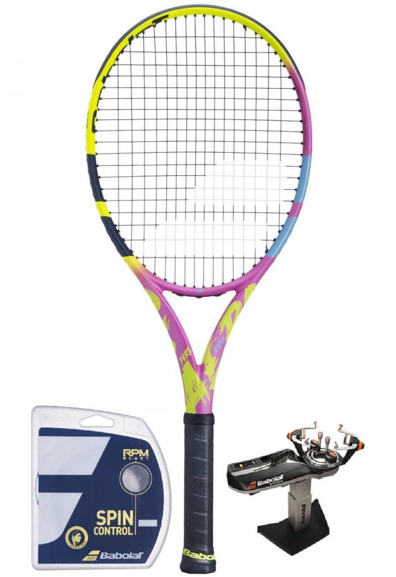 Babolat Pure Aero RAFA 2 gen. - yellow/pink/blue + string + stringing
