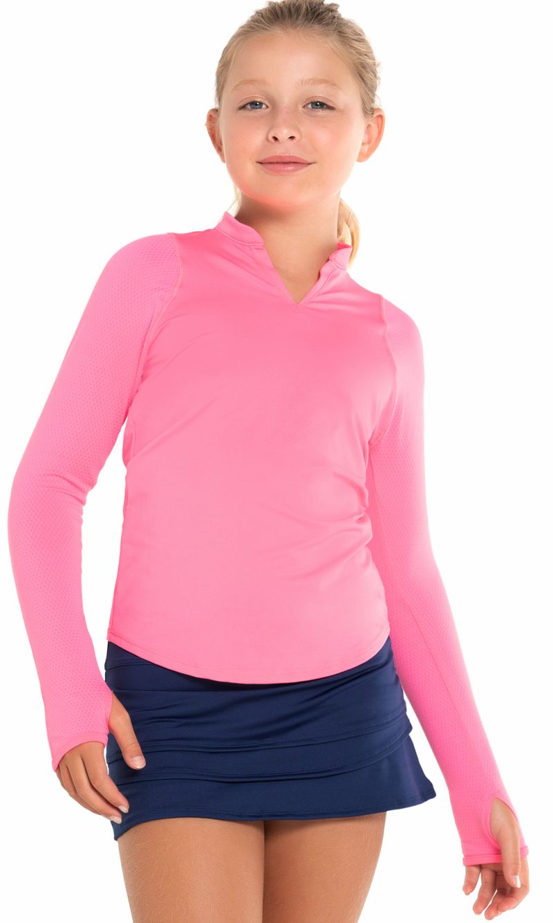 Lucky in Love Girls Tropical Sublime Mandarin Collar Long Sleeve - neon pink