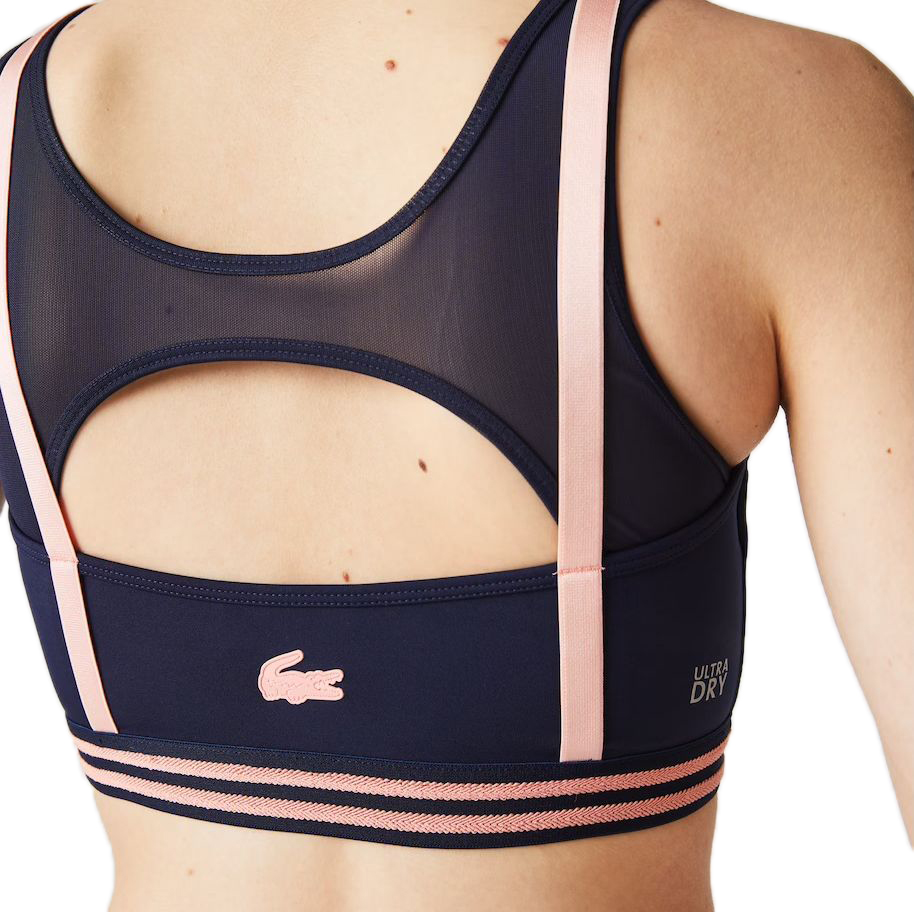 Lacoste Contrast Accents And Cut-Outs Sports Bra - navy blue/pink/navy blue