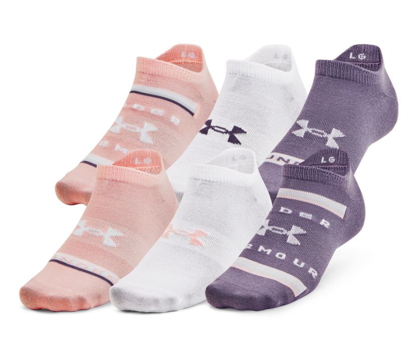 Under Armour Unisex Essential No Show Socks 6P - retro pink/white