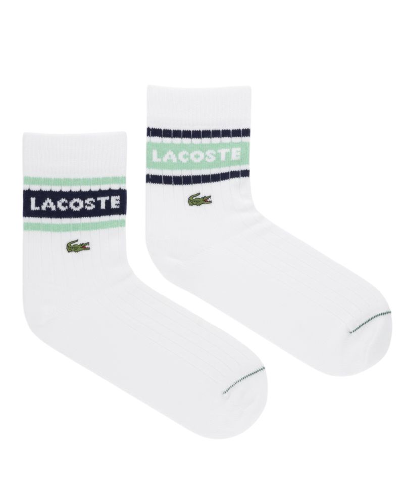 Lacoste Ribbed Cotton Socks 2P - white/green/navy blue 