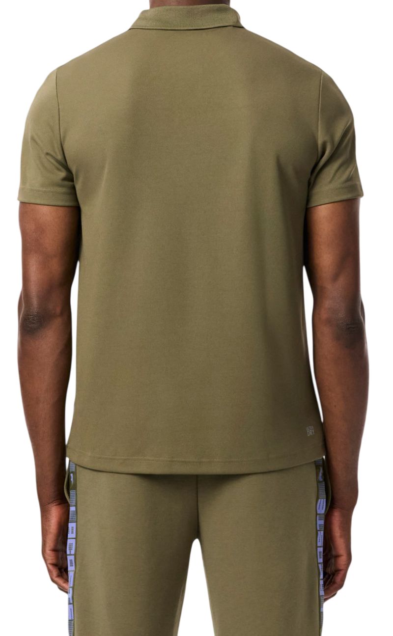 Lacoste Ultra Dry Branded Stripe Tennis Shirt - khaki green