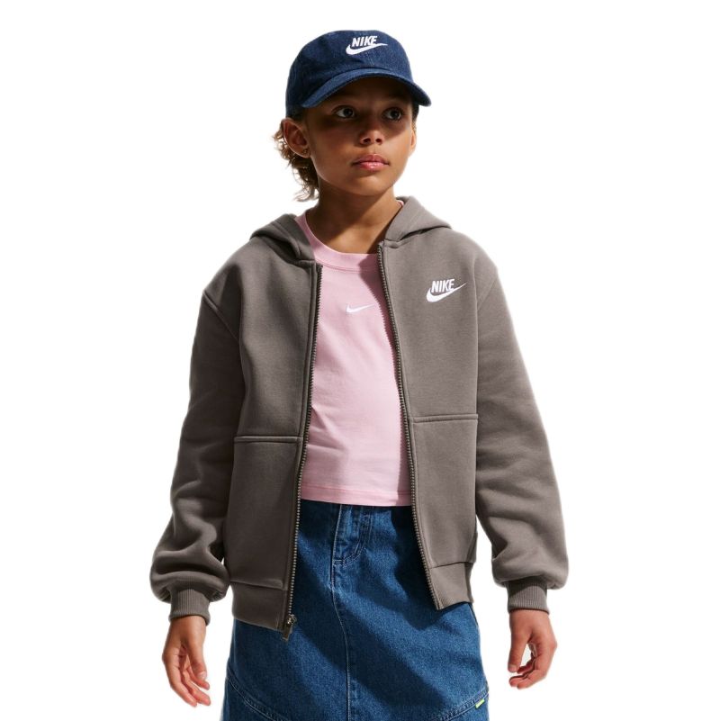 Bluza dziewczęca Nike Kids Club Fleece Full-Zip - cave stone/white