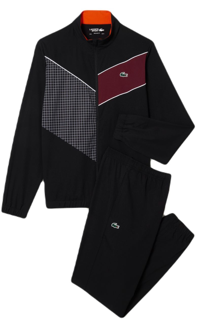 Lacoste Stretch Fabric Tennis Sweatsuit - black/orange/bordeaux Lacoste Stretch Fabric Tennis Sweatsuit - black/orange/bordeaux