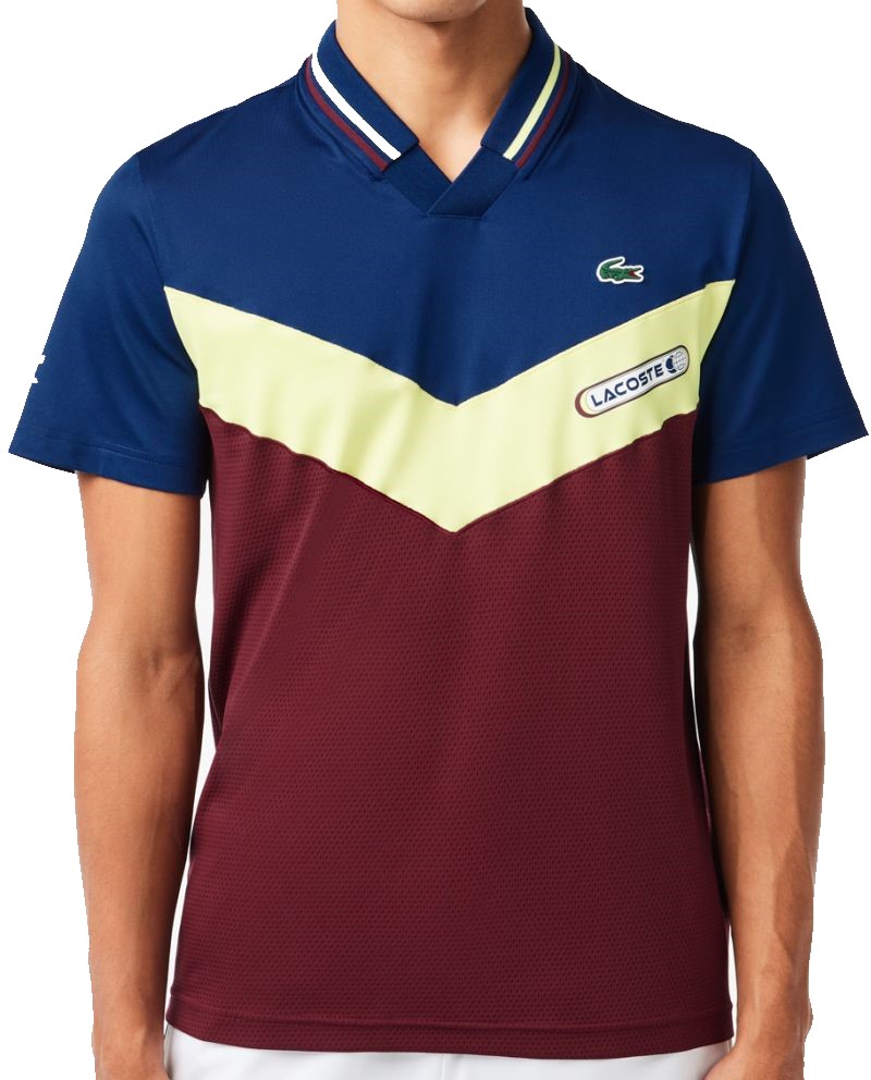 Lacoste Tennis x Daniil Medvedev Seamless Effect Polo Shirt - bordeaux/lime/navy blue