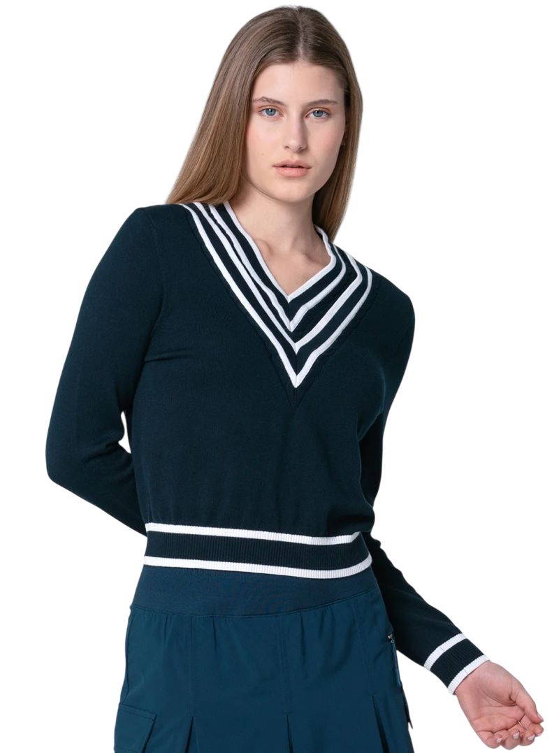 Lucky in Love Victory V-Neck Sweater - white/midnight