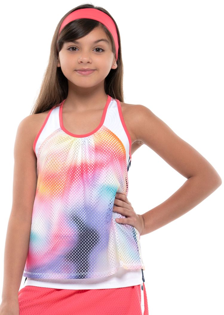 Lucky in Love Techno Tropic Ombre Net Crop Tank Girls - punch