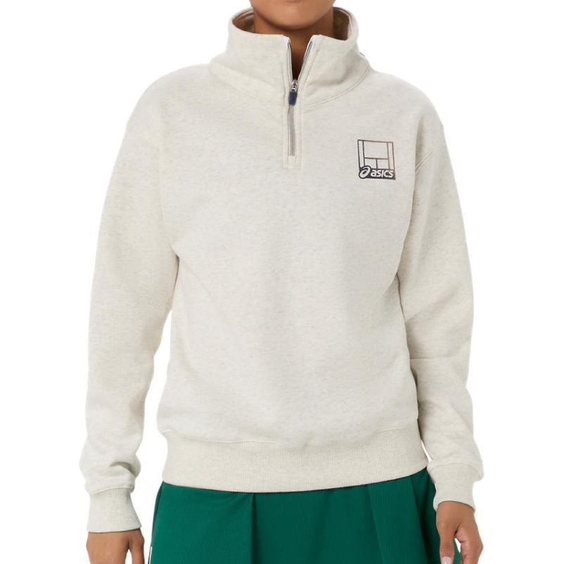 Damska bluza tenisowa Asics Court Core Graphic Half Zip - soft oat heather