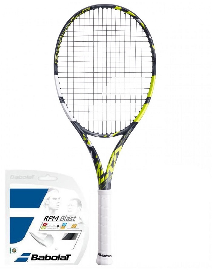 Babolat Pure Aero Team - grey/yellow/white + string + stringing Babolat Pure Aero Team - grey/yellow/white + string + stringing