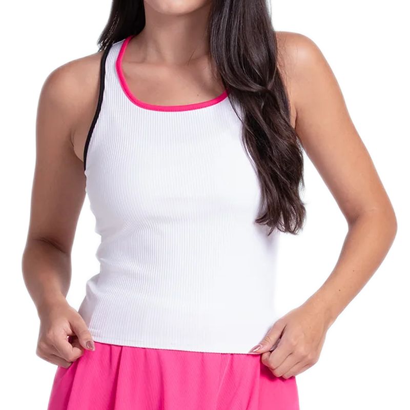 Damski top Lucky in Love Court Rib Racerback - white/black