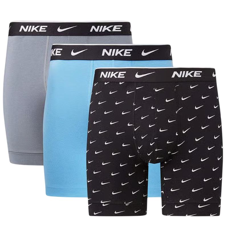 Nike Everyday Cotton Stretch Boxer Brief 3P - swoosh print/grey/blue