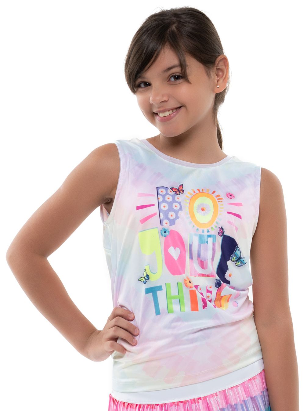 T211-E93955-1 Lucky in Love Novelty Print Crafty Scribble Tie Back Tank Girls - multicolor
