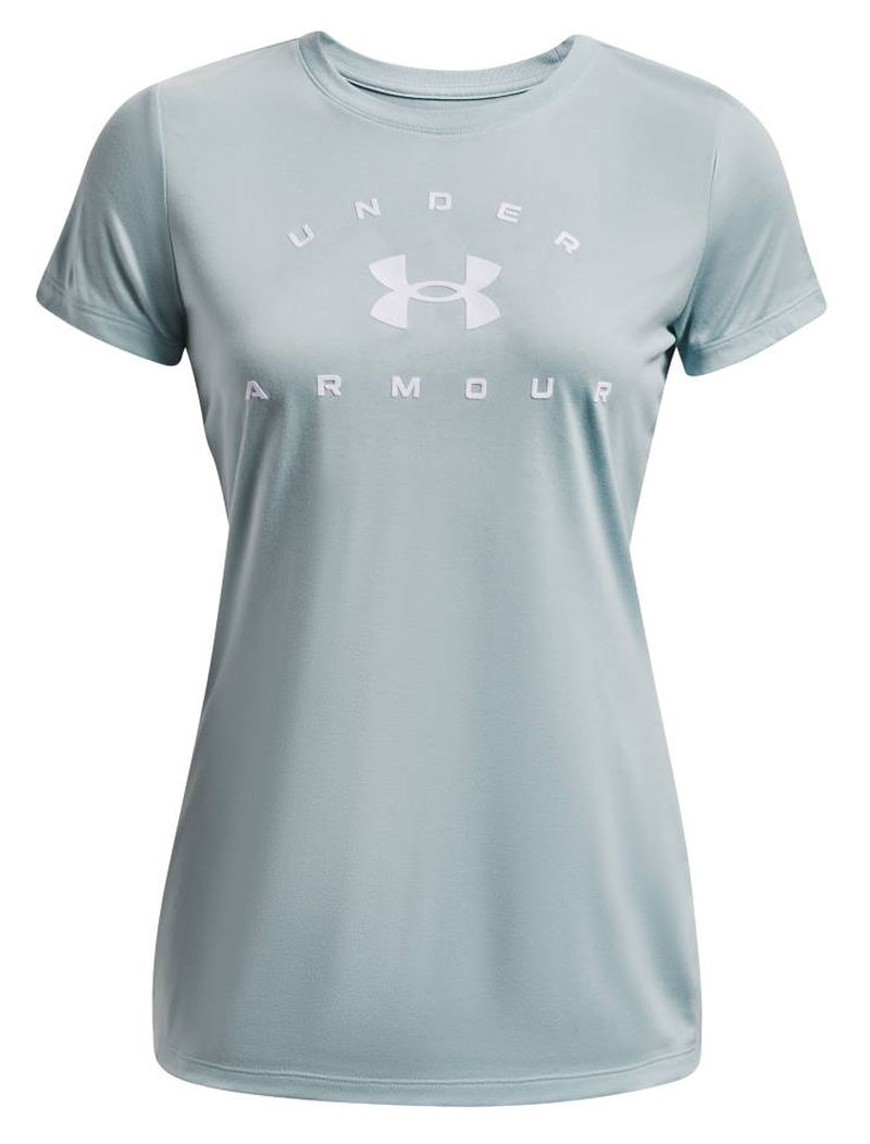 Under Armour Women's UA Tech™ Solid Logo Arch Short Sleeve - breaker blue/white Under Armour Women's UA Tech™ Solid Logo Arch Short Sleeve - breaker blue/white