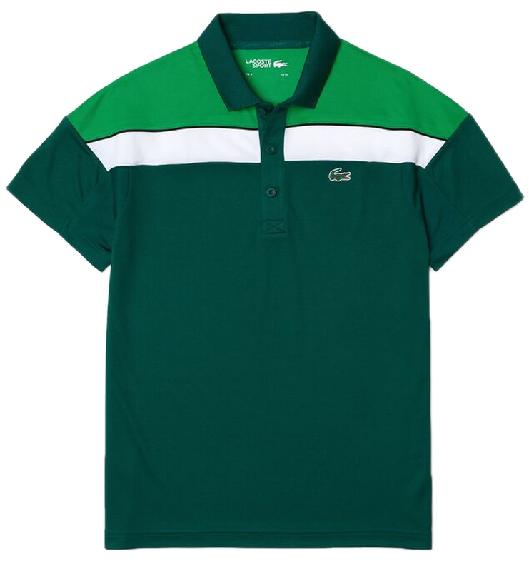 Lacoste Men’s Thermo-Regulating Piqué Regular Fit Polo Shirt - green/white/black Lacoste Men’s Thermo-Regulating Piqué Regular Fit Polo Shirt - green/white/black