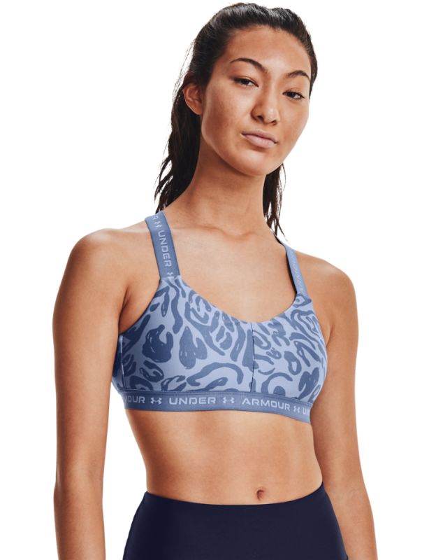 Under Armour Crossback Low Print Sports Bra - mineral blue