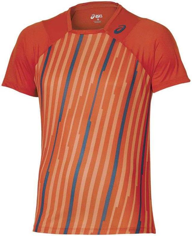 asics-athlete-short-sleeve-top-cone-orange-volley-stripe-1 Asics Athlete Short Sleeve Top - cone orange/volley stripe