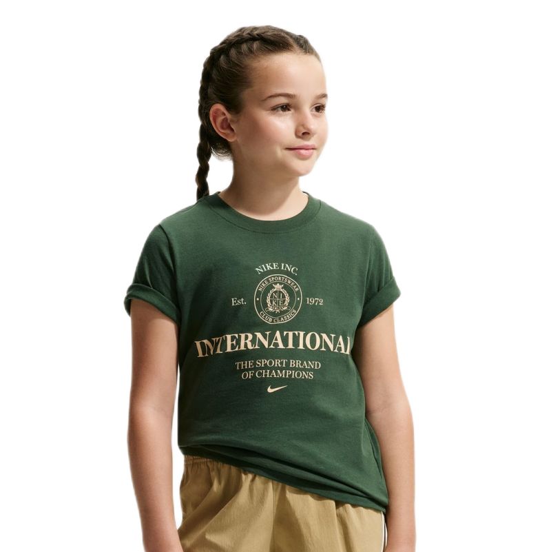 Koszulka dziewczęca Nike Kids Sportwear Club Rules - fir