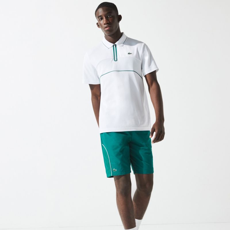 Lacoste Men’s Sport Breathable Zip Tennis Polo - white/green