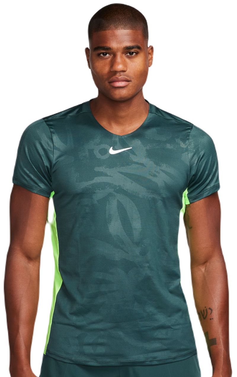 AURORA_DX5538-328_PHSFM001-2000 Nike Court Dri-Fit Advantage Printed Tennis Top - deep jungle/lime blast/white