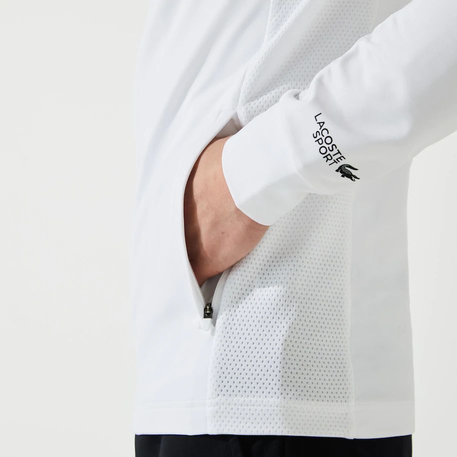 Lacoste Men’s SPORT Breathable Ergonomic Zip Sweatshirt - white/black/white