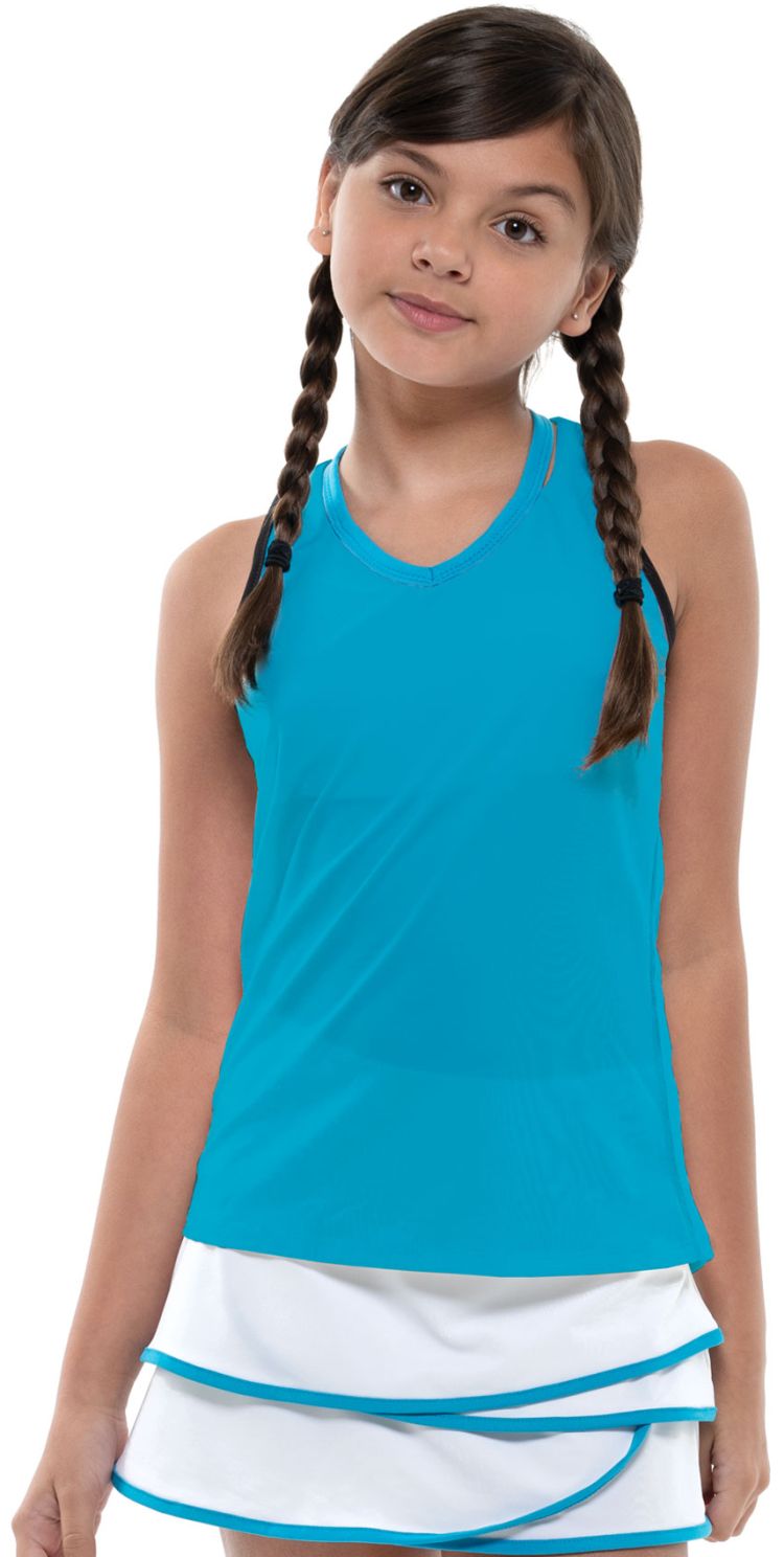 Lucky in Love Square Are You? V-Neck Cutout Tank Girls - turquoise
