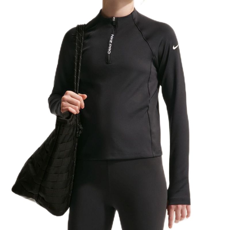 Koszulka dziewczęca Nike Pro Dri-Fit Half Zip Long Sleeve - black/black/white