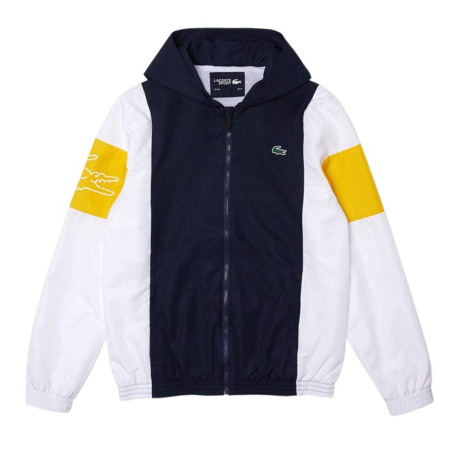 Lacoste Men's Sport Hooded Colorblock Zip Jacket - navy blue/white/yellow/white