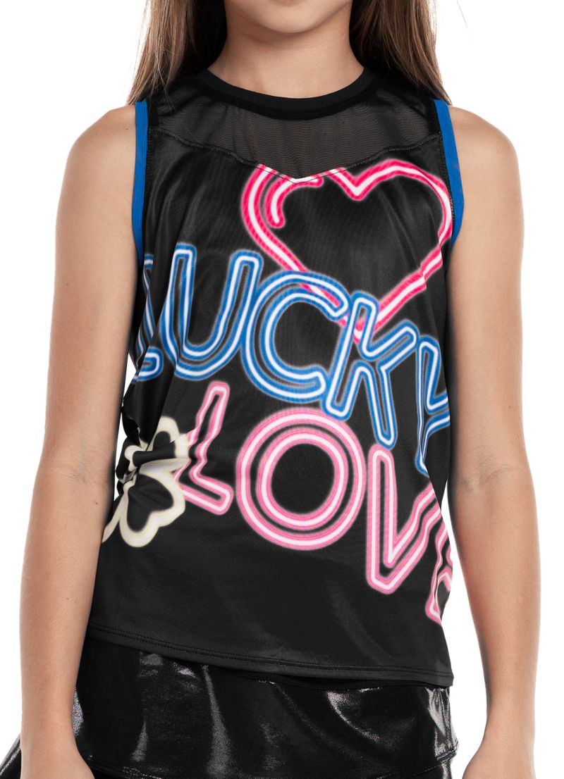 Lucky in Love Neon Lights Glow With Love Tank - electric blue