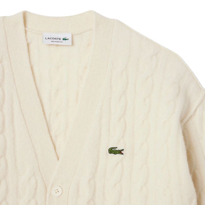 Bluza Lacoste Cable Knit Wool - white/green/navy blue