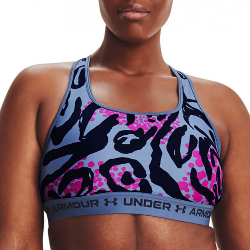 Under Armour Crossback Mid Print Sports Bra - mineral blue