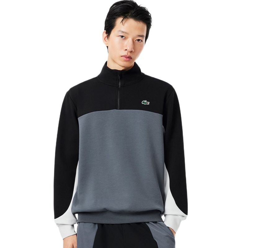 Męska bluza Lacoste Sport Quarter Zip Colour Block - grey/black/grey