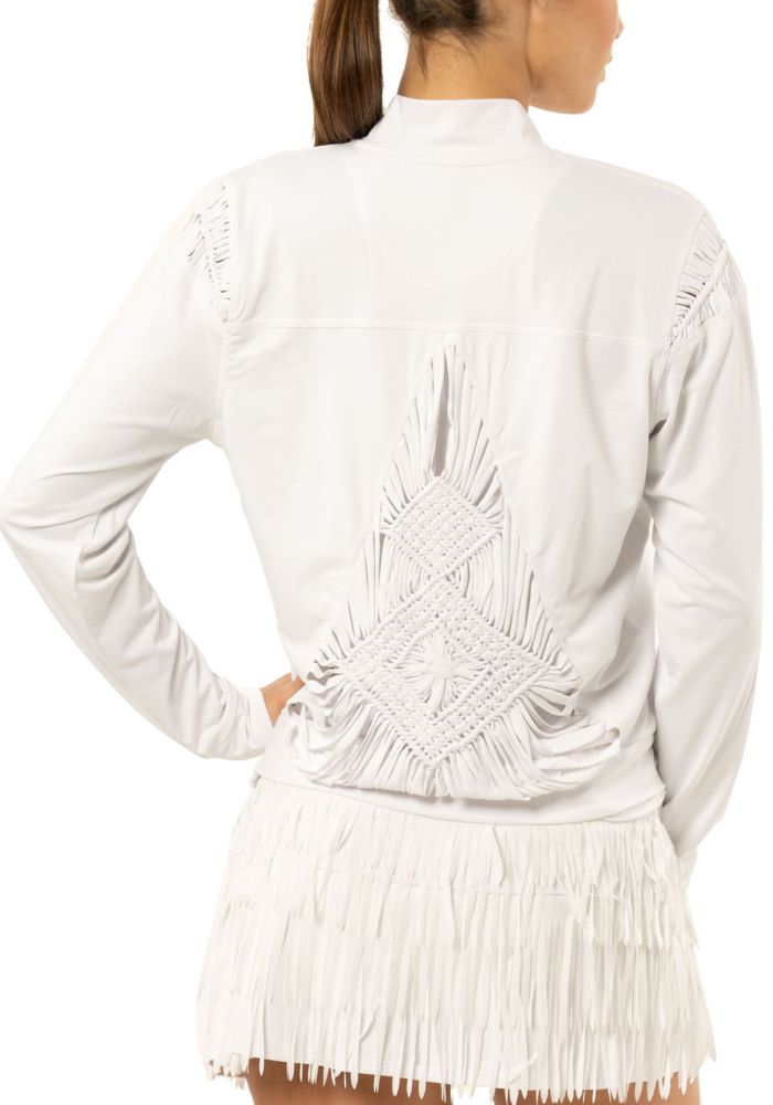 Lucky in Love Macramé Core Bomber Jacket Women - white