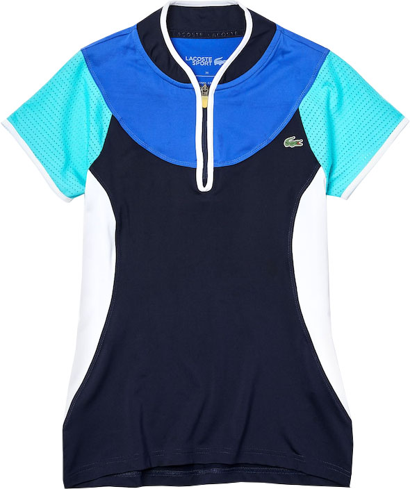 Lacoste Women's SPORT Breathable Bi-Material Stretch Tennis Polo Shirt - navy blue