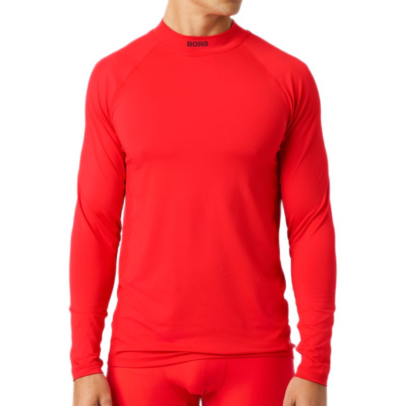 Męski t-shirt (dł. rękaw) Björn Borg Mock Neck Long Sleeve - flame scarlet