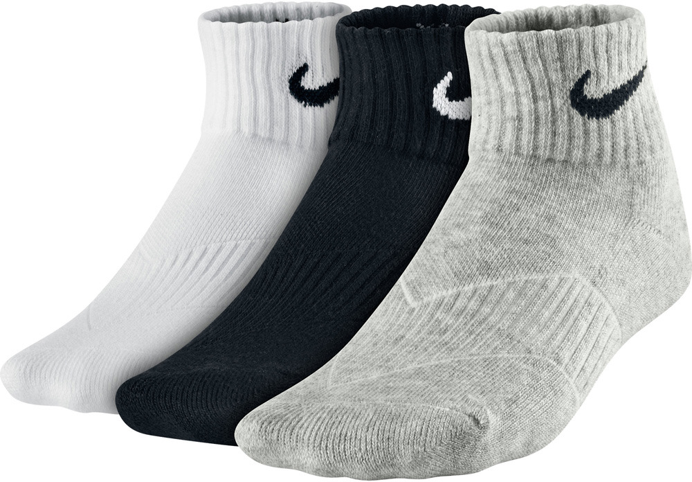 Nike Performance Cotton Cushioned Quarter Junior - 3 pary/white/black/grey